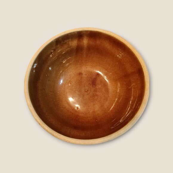 Handmade Brown Stoneware Mixing Bowl 9" Diameter 4.5" Height Ribbed Design Made - Picture 3 of 10